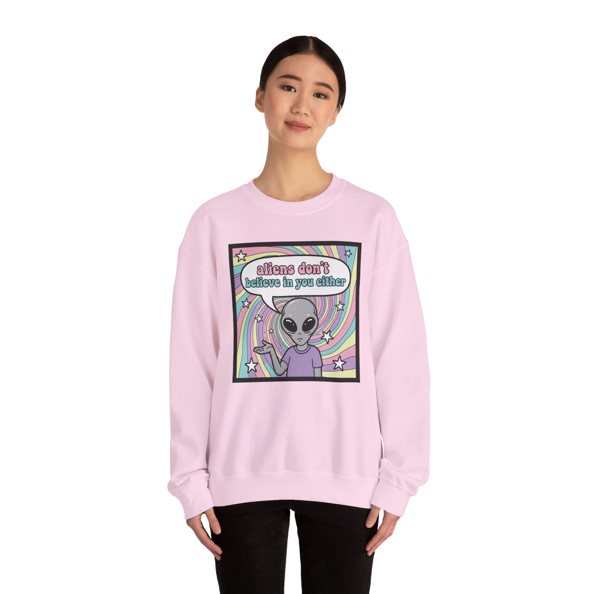 Aliens Don't Believe in You Either | Pastel Retro Crewneck Sweatshirt