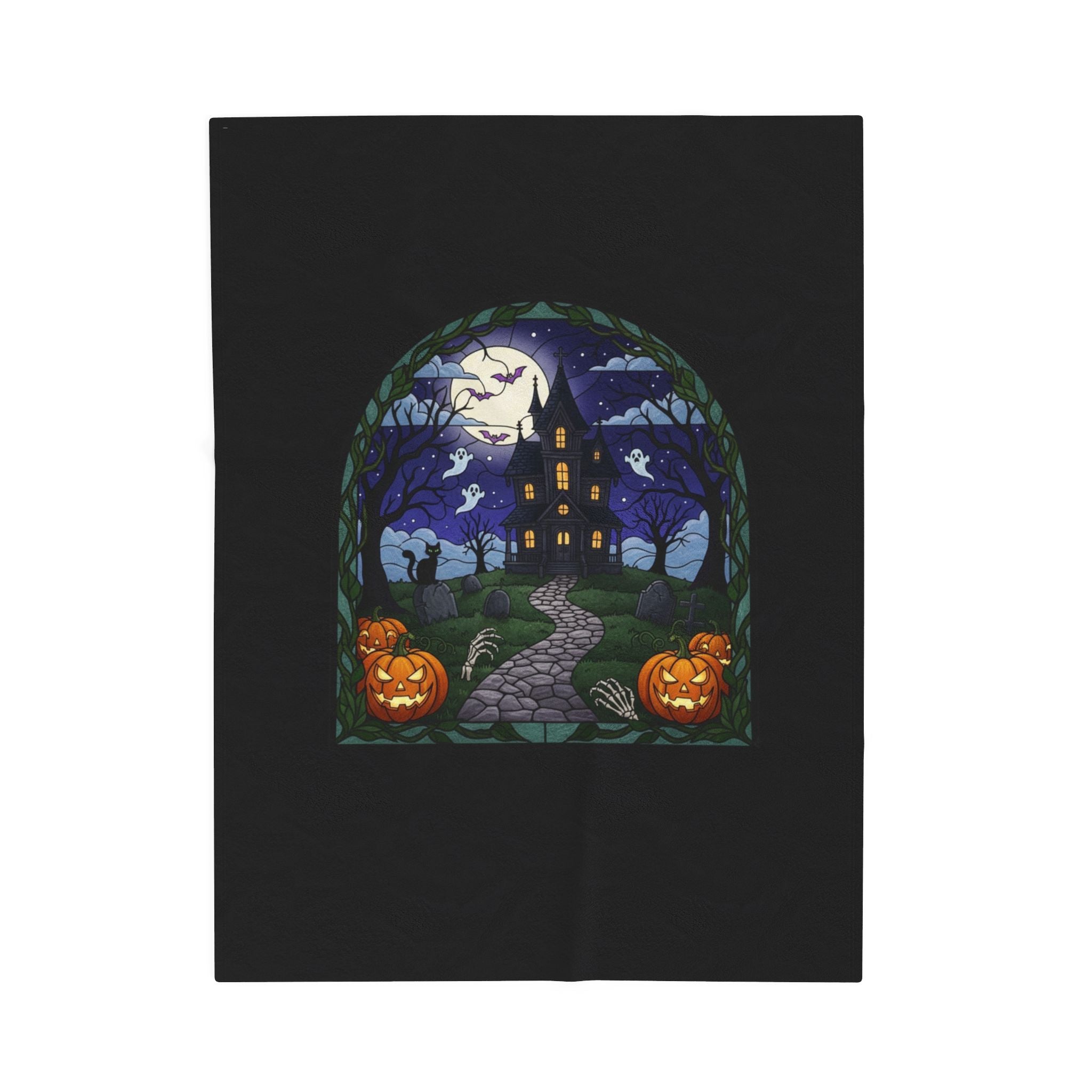 Haunted House Halloween Velveteen Plush Blanket | Spooky Throw