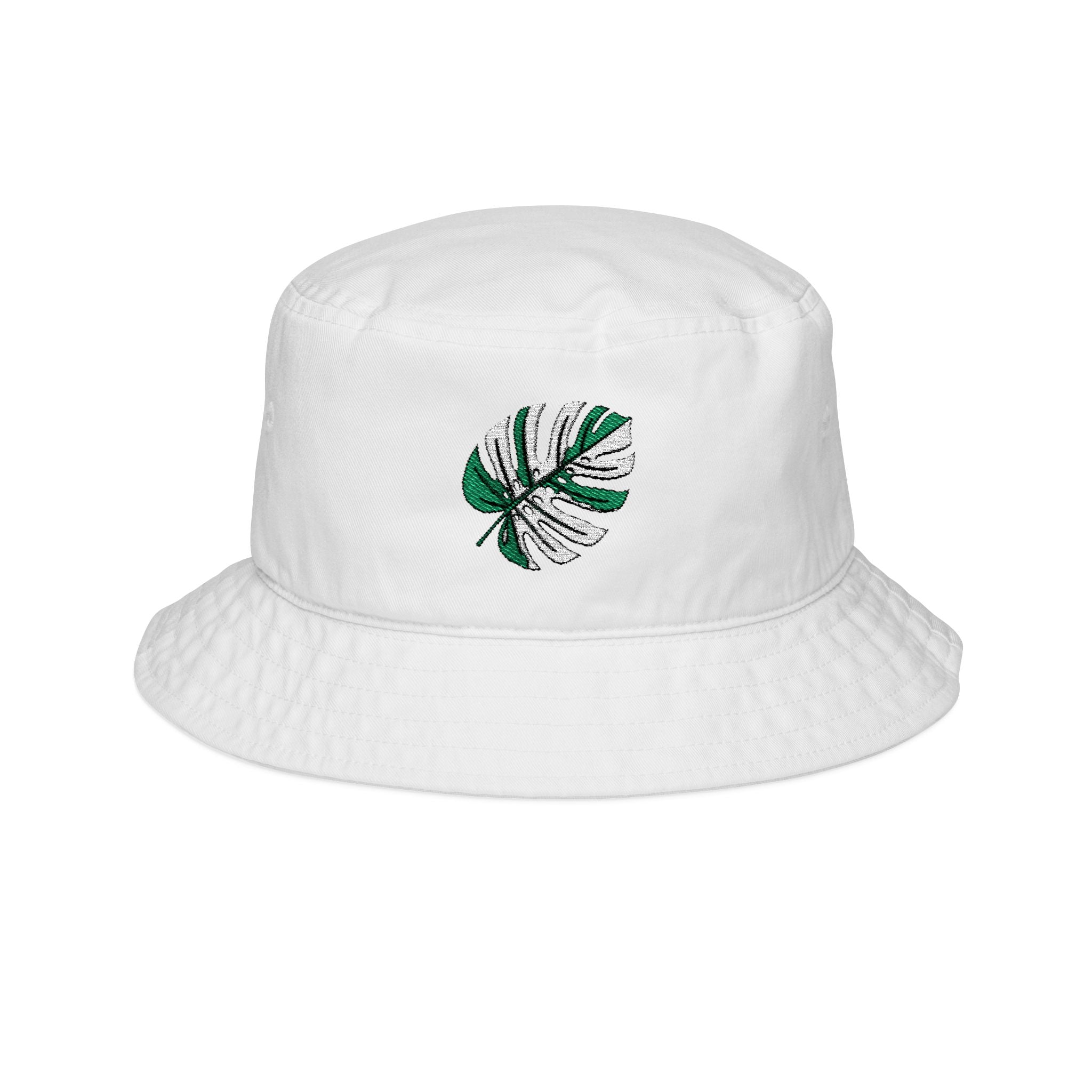 Embroidered Monstera Albo Bucket Hat | Tropical Leaf Garden Hat