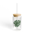 Monstera Thai Constellation Glass Sipper | 16oz Eco Bamboo Lid Tumbler with Plastic Straw