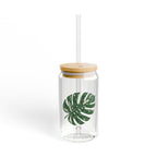 Monstera Thai Constellation Glass Sipper | 16oz Eco Bamboo Lid Tumbler with Plastic Straw